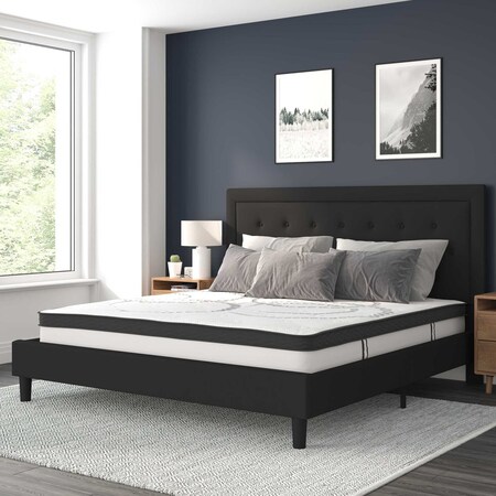 Flash Furniture King Size Black Fabric Platform Bed with Mattress SL-BM10-24-GG